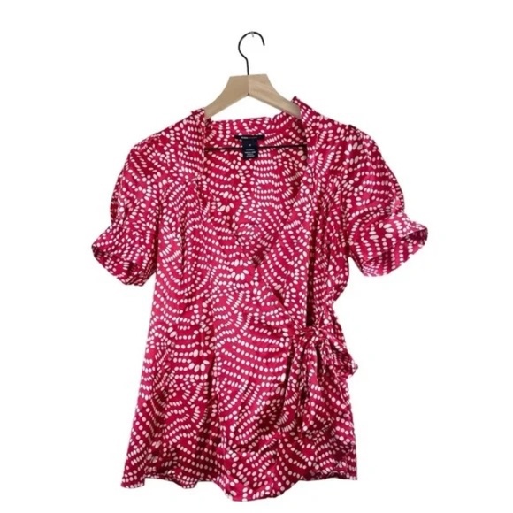 BCBGMaxAzria  Red Polka Dot Wrap Blouse Size Medium - Picture 1 of 4